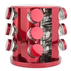 Porta Condimento Giratório 12 Potes Vidro Vermelho Metálico