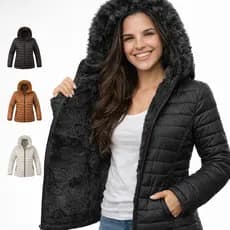 Jaqueta Bobojaco Feminina Peluciada Puffer Forrada Original Capuz Removível Casaco de Frio Inverno Gominho Plus Size
