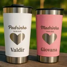 Kit 2 Copos Térmico Madrinha Padrinho Casamento Presente Lembrancinha Personalizada