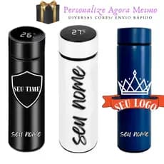 Garrafa Térmica  Personalizada Água Chá Café Inteligente com Nome Times Faculdade Temperatura 500ML