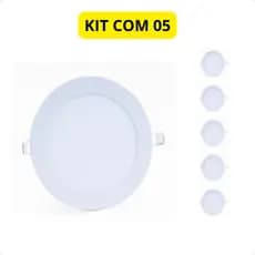 Kit Com 5 Painel Led Slim Moderno Embutir Redondo 18W 3000K Branco Quente