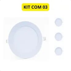 Kit Com 3 Painel Led Slim Moderno Embutir Redondo 12W 3000K Branco Quente