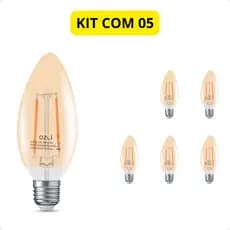 kit 5 lâmpadas led vela 2w - luz âmbar aconchegante - ideal para lustres e luminárias - bivolt