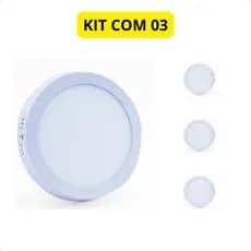 Kit com 03 Painel Led Sobrepor Redondo 12W 3000K Branco Quente Econômico Slim
