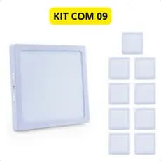 Kit 9 Painel LED 6W Sobrepor Quadrado Slim Luz Forte 6500K Branco Frio