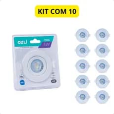 Kit 10 Spot Led Direcionável Downlight Embutir Redondo 5W 6500K Branco frio