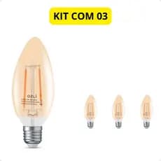 kit c/3 Lâmpada Led Retro Decorativa Vela Filamento E27 2W 2300K Branco Quente