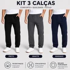 Kit 3 Calças Adulto Moletom Básico Unissex com 2 bolsos frontais Dalri 078 Tamanho P ao GG Composição Algodão/Poliéster