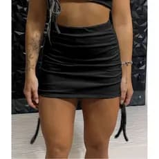 Saia Curta Feminina Canelada Franzida Nas Laterais Com Regulagem Moda Gringa