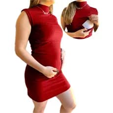 Vestido Amamentação Gestante Gola Alta Tubinho