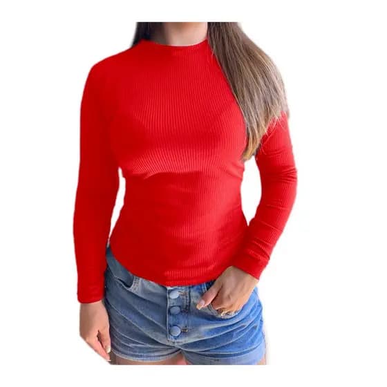 Blusa Canelada Feminina Manga Longa Segunda Pele Básica