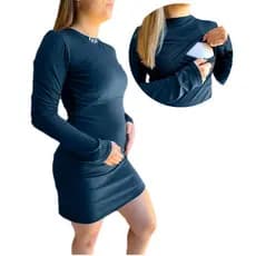 Vestido Amamentação Gestante Manga Longa Tubinho