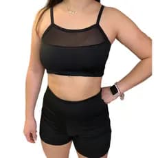 Conjunto Fitness Feminino Cropped Detalhe Em Tule