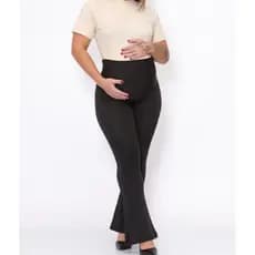 Calça Legging Flare Gestante Cós Alto Confortável Maternidade Feminina Bailarina