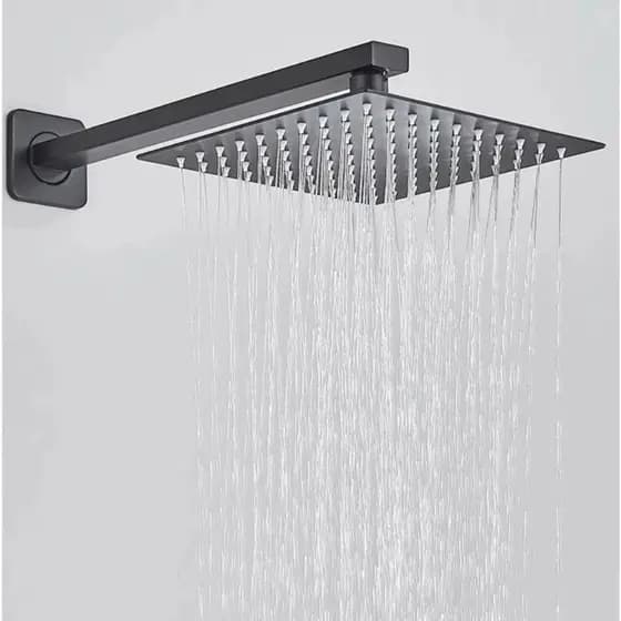 Ducha Preta Inox Chuveiro slim 20X20cm e Cano Quadrada Fosco