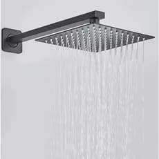 Ducha Preta Inox Chuveiro slim 20X20cm e Cano Quadrada Fosco