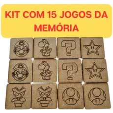 kit 15 Jogos da Memória Infantil Mario Bros para lembrancinhas MDF
