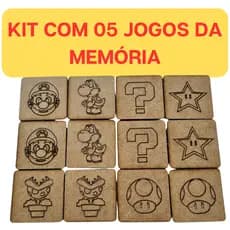 kit 05 Jogos da Memória Infantil Mario Bros para lembrancinhas MDF
