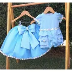 kit Jardim Encantado azul, romper jardim encantado, romper 1 ano / Vestido 2 em 1, romper temático,ja,bosque encantado