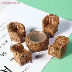 1 Conjunto de Mini Móveis para Casa de Bonecas Modelo Simulação Cesta de Peixes Mesa Cadeira Adereços de Cena de Compras