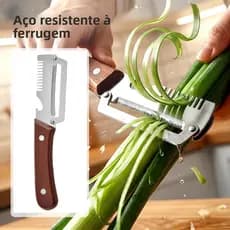 Descascador De Aço Inoxidável 3 Em 1 Para Cortar E Descascar Cozinha Com Abridor De Garrafas Alça De Madeira