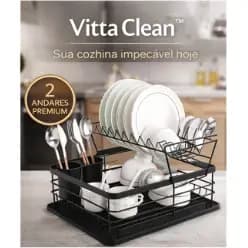 Escorredor de Louça Vitta Clean 2 Andares Preto Fosco Porta Talheres Organizador Cozinha Premium Secador Pia