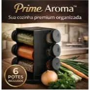 Porta Condimentos Giratório Prime Aroma 6 Potes 80ml Organizador Temperos Cozinha Preto Suporte Giratório