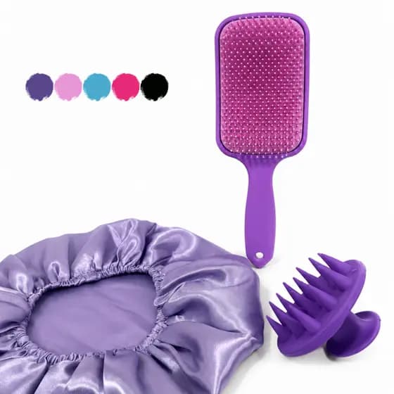 Kit Escova Fashion com Massageador Lavatório Silicone e Touca Cetim