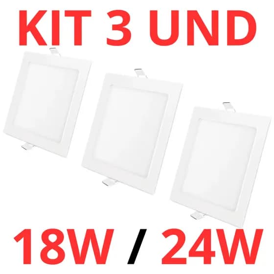 Kit 3 Paineis LED Embutir 18W / 24W 6500K (branco frio) Bivolt Ourolux