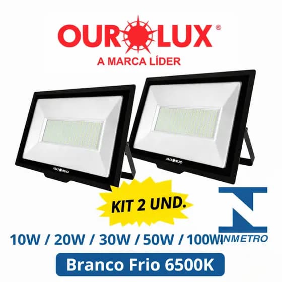Kit 2 Refletores 10W /20W /30W /50W /100W Projetor Led Ourolux SuperLed 6500k Branco Frio