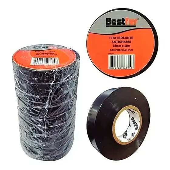 Kit 10 ou 20 Fitas Isolantes Antichama Preta 5m/10m/20m Bestfer – Profissional