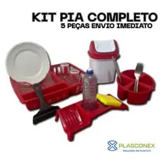 Conjunto Pia Porta sabão + Escorredor + Lixeira + Rodo de Pia para Cozinha 5 peças  - Plasconex