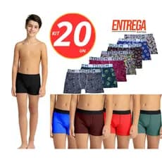 Kit 30, 20, 10 e 5 Cuecas Box Boxer Microfibra Original Infantil Juvenil Masculino Ultraleve
