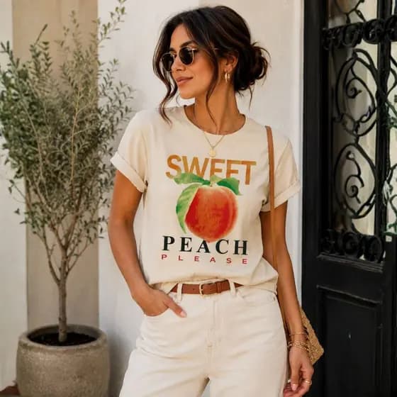 Camiseta Feminina Linda e Confortável  Feminina do P ao GG T-Shirt Peach Tumblr Delicada Cores Neutras