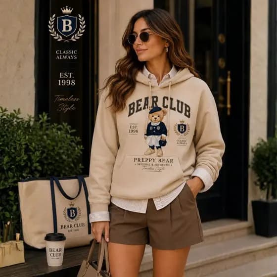 Blusa de Frio Feminino em Algodão Moletom Urso Delicado do P ao GG Cores Delicadas Bear Club