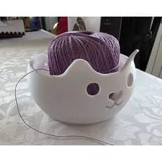 Tigela Suporte Para Fios e Lãs - Gatinho Crochê Costura Organizador