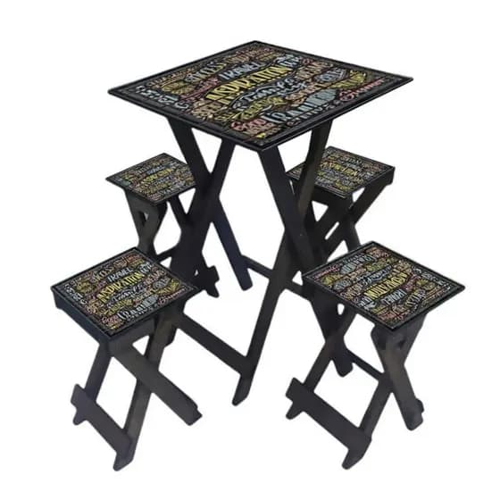 Mesa Rústica com Bancos para Varanda  Quadrada, Impermeável,  Versátil e Dobravel