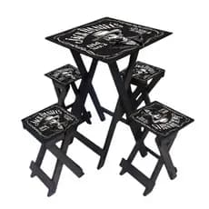 Mesa Rústica com 4 Bancos Dobráveis pratico para Lazer, Varanda e Ambiente Gourmet