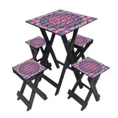 Conjunto Rústico de Mesa Quadrada com 4 Banquetas Madeira Pinus Durável e Pratica