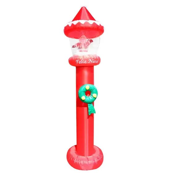 Poste Natalino Inflável Gigante 2,75M Com Guirlanda Papai Noel Neve Artificial de Jardim Feliz Natal