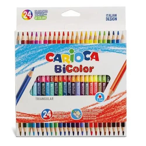 Kit 24 Lapis Cor Bicolor Duas Cores Madeira Resistente Duravel Desenho Pintura Artistico Infantil