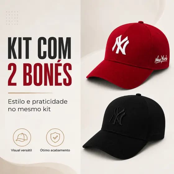 Kit 2 Boné New York Bordado em Alto Relevo Aba Curva Masculino e Feminino Ajustável Estilo Moderno