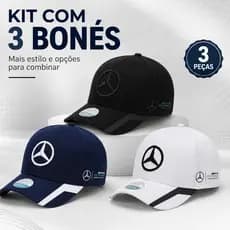 Kit 3 Bonés Mercedes AMG Petronas Aba Curva Ajustável Unissex 6 Cores Estilo Esportivo