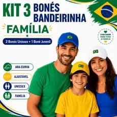 Kit 3 Bonés Bandeirinha Brasil Família Aba Curva Ajustável Unissex 5 Cores