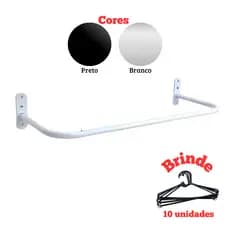Arara de Parede 80Cm, 1M ou 1.20M Branca ou Preta + Brinde