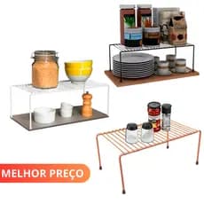 Organizador Armário Cozinha Prateleira Aramado Aço 32cm Branco Preto e Rose