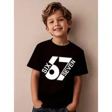T-shirt de Manga Curta de Verão para Meninos six seven Estampado com Desenhos Animados, Top