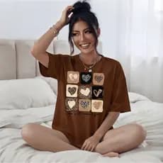 Camiseta Coração Onça Quadrado Pllus Size , Tendência Moda, Novidade 100% Algodão