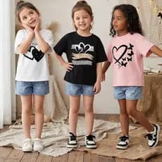 Kit 3 Camiseta Infantil Gola Redonda Confortável Estampada Delicada Tecido Respirável 100% Algodão