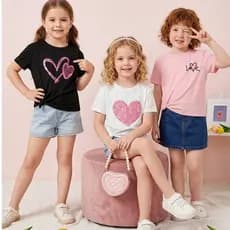 Kit 3 Camisa Feminina Infantil Básica Coração Love Casual Delicada Tecido Confortável 100% Algodão